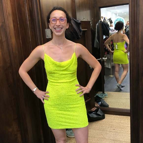 Alice + Olivia Harmie Sequin Neon Yellow Dress 4 - Picture 2 of 4